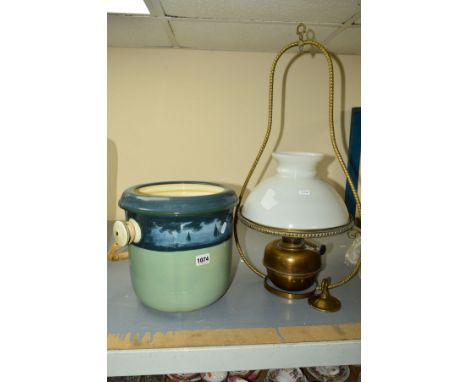 A ROYAL DOULTON SLOP BUCKET, green base, decorated with sailing boats, bamboo handle in place, approximate height 28cm x 26cm