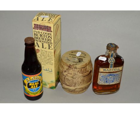 A WHITEWAYS 'CYDER ROYAL' MINIATURE KEG with contents, small bottle of Martell Cognac, bottle of 1984, Reynolds Christmas Rea