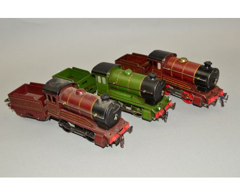 TWO UNBOXED HORNBY O GAUGE CLOCKWORK NO.1 REVISED LOCOMOTIVES, playworn condition with paint loss and wear, damage to lining 