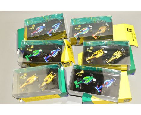 A COMPLETE SET OF BOXED MINICHAMPS DIECAST 1/43 SCALE JORDAN ANNIVERSARY SET MODELS, Nos.1 to 5 including two copies of model