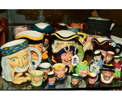 TWENTY TWO VARIOUS CHARACTER/TOBY JUGS, to include six Royal Doulton 'Capt Hook' D 6601, 'John Peel' D5612, 'Beefeater' D6251