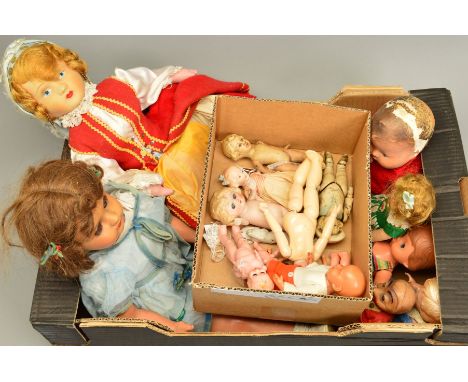 A COLLECTION OF ASSORTED DOLLS, to include a Armand Marseille bisque head doll, back of head marked '1894 AM 11/0 DEA', fixed