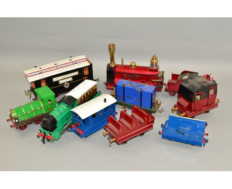 A QUANTITY OF ASSORTED SCRATCHBUILT O GAUGE CLOCKWORK LOCOMOTIVES AND ROLLING STOCK, majority appear to be constructed on Hor