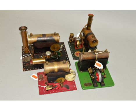 A BOWMAN LIVE STEAM ENGINE, horizontal boiler driving a single cylinder engine with gear wheel and pulleys, with burner tray 