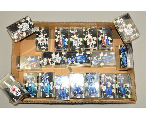 A QUANTITY OF BOXED MINICHAMPS DIECAST 1/43 SCALE B.A.R. AND SAUBER FORMULA 1 RACING CARS, assorted models, years and drivers