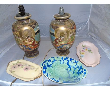 PAIR OF JAPANESE LAMP BASES &amp; 3 CAKE PLATES EST [£15- £30]