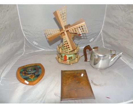 OLIVEWOOD FOLDING MIRROR A/F, NOVELTY MUSICAL WINDMILL LAMP ,PIQUOT TEA POT EST [£15- £30]