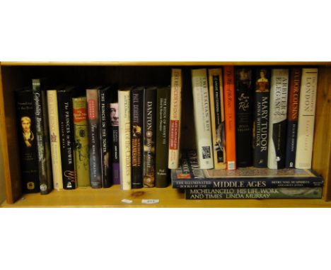 A shelf of hardback books including "The Reign of Henry VII the Princes in the Tower"