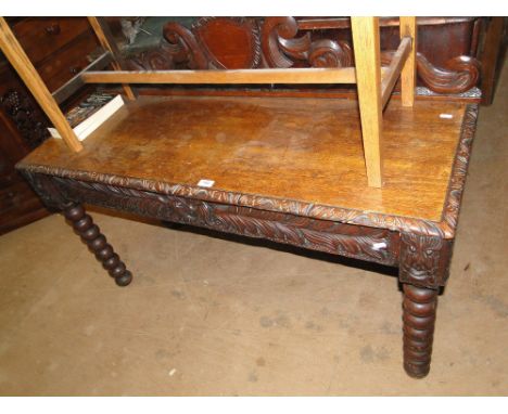 Victorian carved oak console table on bobbin turned legs