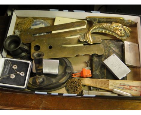 A Brass fish door knocker, cigarette lighters, etc