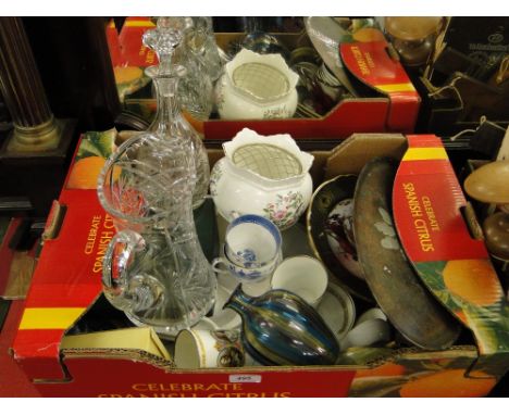 Glass decanter, water jug, & china
