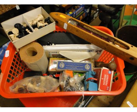 Box of toy cars, sewing accessories, first day covers, etc