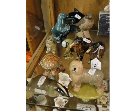 Wade Old English sheepdog, Beswick foals & bluetit, Poole bird, seal & dolphin, etc