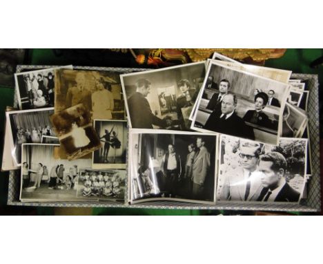 A collection of photographs including studio portraits, 1950s army photos, duplicate National Film Archive photos etc