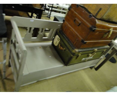 A continental painted pine bench with rising lid