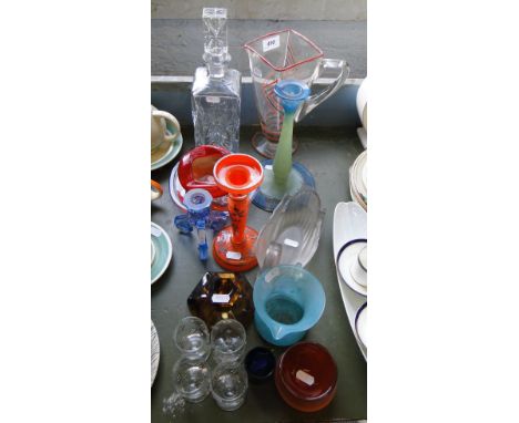 Art Deco water jug, Orrefors dish, decanter etc