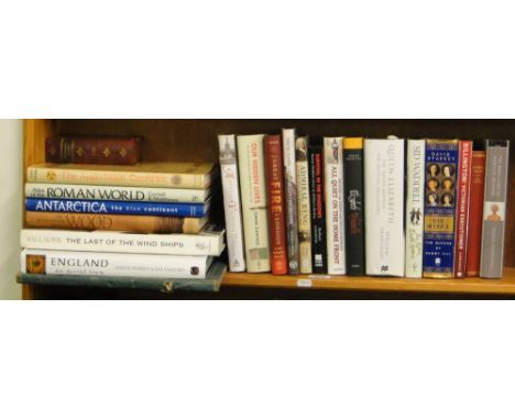 Hardback reference books including "Anglo Saxon Chronicles", "Queen Elizabeth an official biography" etc ( half shelf)