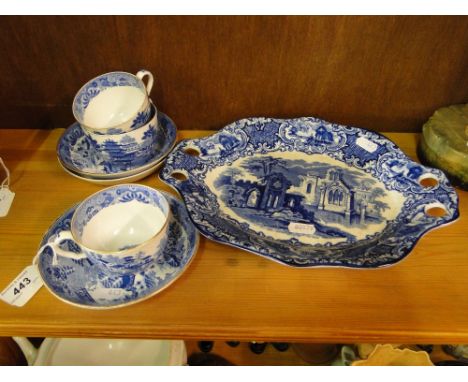 19th century Spode porcelain cups & saucers, & an "Abbey" serving dish