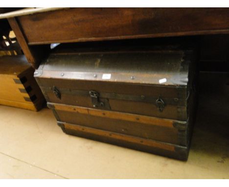 Antique oak dome top steel bound trunk