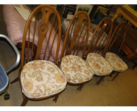 Set of 4 modern Ercol stickback chairs