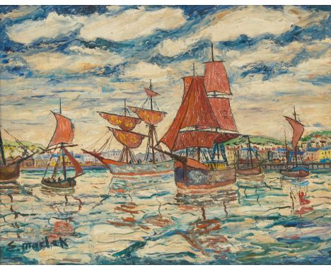 Elis&eacute;e Maclet,&nbsp;French 1881-1962 -&nbsp;Les bateaux (with 'portrait of man' on the reverse), 1932; oil on canvas, 