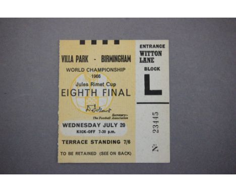 World Cup England 1966 West Germany v Spain football match ticket played 20th July 1966 at Aston Villa's Villa Park