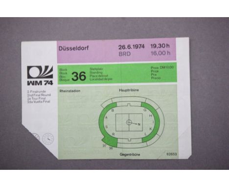 World Cup 1974 Yugoslavia v West Germany match ticket played in Dusseldorf 26th June 1974