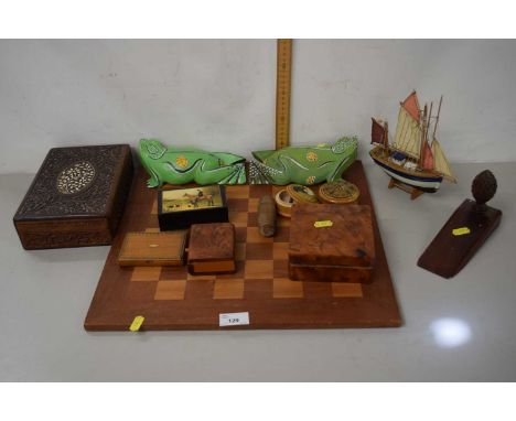 Mixed Lot: Chess board, various trinket boxes, ornaments, door stop etc