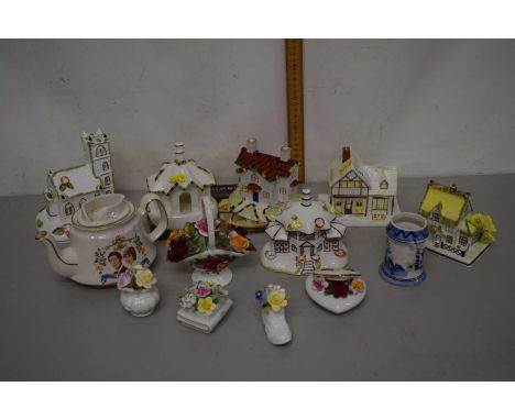 Mixed Lot: Coalport model cottages together with further porcelain flowers and other assorted ceramics