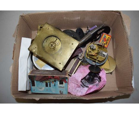 Box of various mantel clock movements and other items