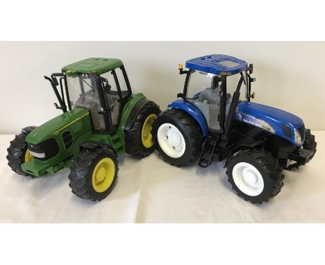 2 Britains 1:16 scale tractors, New Holland and John Deere.  