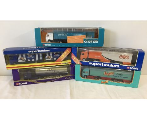 5 boxed Corgi Superhauler lorries. Comprising; Silentnight truck & close couple trailer, Mornflake Oats Curtainside trailer, 