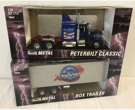 A boxed Revell 1:24 scale Peterbilt 359 truck and box trailer.  