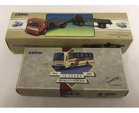 2 boxed limited edition Corgi diecast vehicles. 97895 AEC Flatbed Truck & Trailer together with 91912 Plaxton Coach to commem