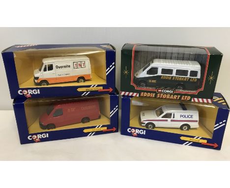 4 boxed Corgi vans. To include Eddie Stobart, Police, TNT, & Datapost. 