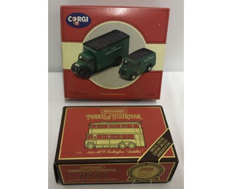 A ltd Ed boxed Corgi vehicle set together with a boxed Matchbox diecast bus. Corgi British Road Services Morris 'J' Van & Bed