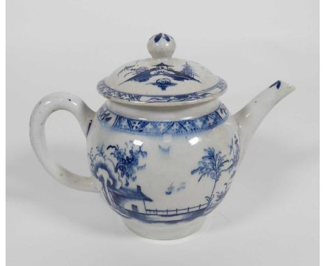 A Lowestoft blue and white teapotRestored.Height without lid 9cm.