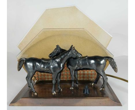 An Art Deco desk lamp mounted with horses