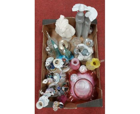 A collection of ceramics and glassware, to include Lladro figure of a geisha, modelled kneeling arranging flowers in a vase, 