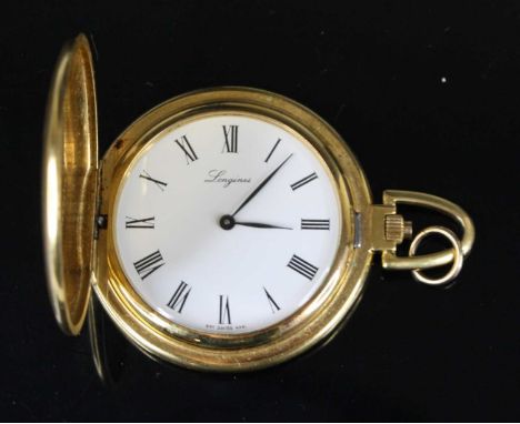 A modern Longines gold plated full hunter pocket watch, having keyless movement, dia.4cm 