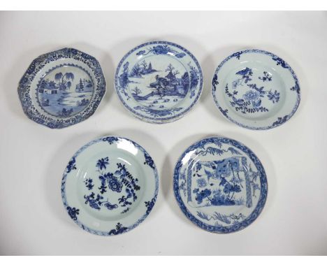 Five Chinese blue and white dishes to include a plate warmer (5)All with damage, cracks, chips and staining etc.