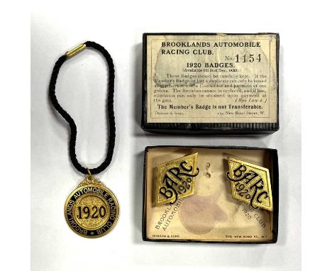 A set of three Brooklands Automobile Racing Club enamel membership badges, 1920, No. 1154, manufactured by Dobson &amp; Sons,