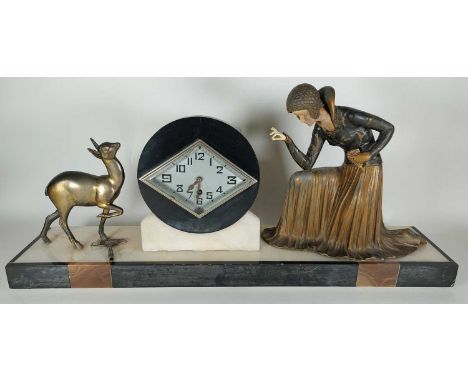 An Art Deco figural mantel clock