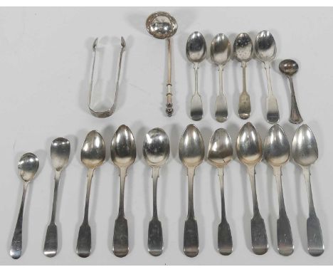 A collection of silver flatware, mainly teaspoons, various dates and makers, 7.3ozt, together with a small collection of silv