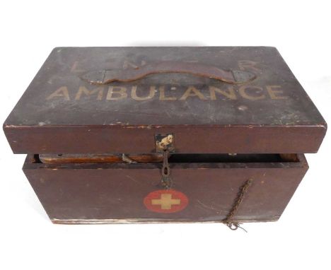 An early 20th century telephone in painted wooden box inscribed LNER Ambulance, width 43cm