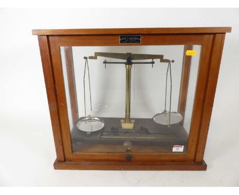 A cased set of brass scales, h.40cm