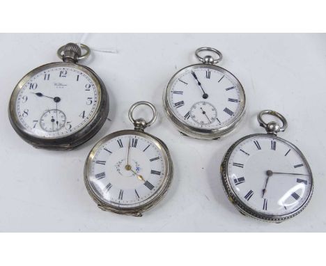 A Waltham silver cased gent's open face pocket watch, having a signed white enamel Arabic dial, subsidiary seconds dial, plai