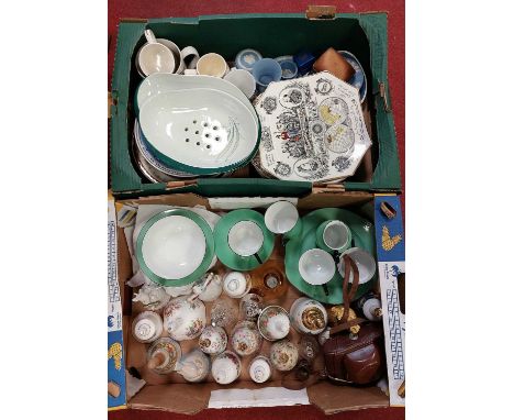 A collection of ceramics, to include Czechoslovakian Art Deco green glazed part tea set, various bells, jasperware, and plate