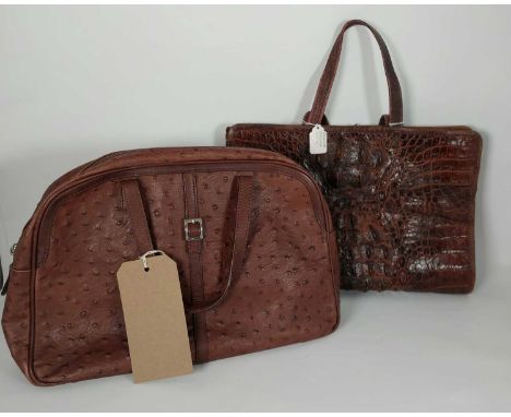 An ostrich leather handbag and one other (2).