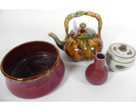 A collection of studio pottery to include a Langley table bowl and teapot (4)